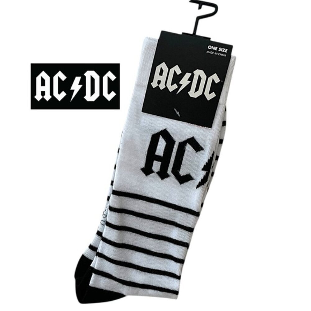 AC/DC Crew Socks Fun Novelty Classic Rock Black White Adult Unisex One Size 7-12